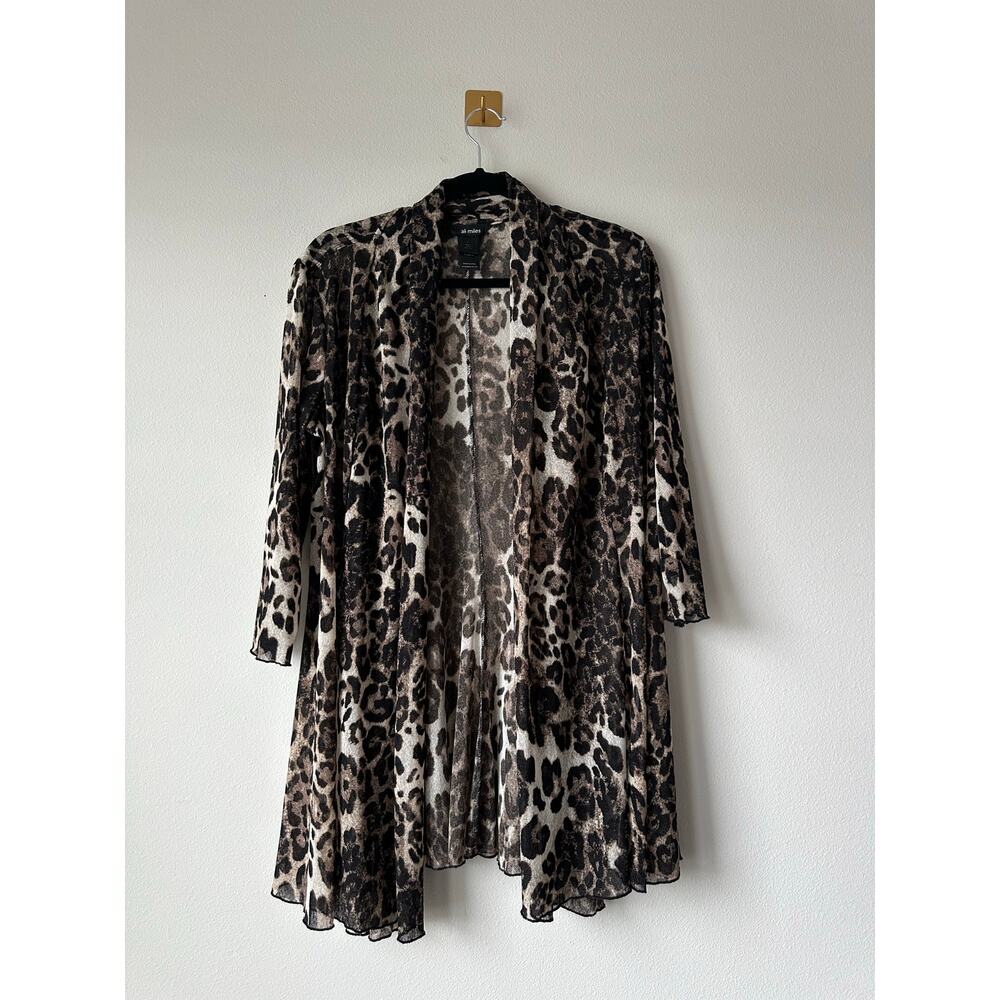 Ali Miles Leopard Print Mesh Open Front Cardigan Duster Y2K Sheer Size L